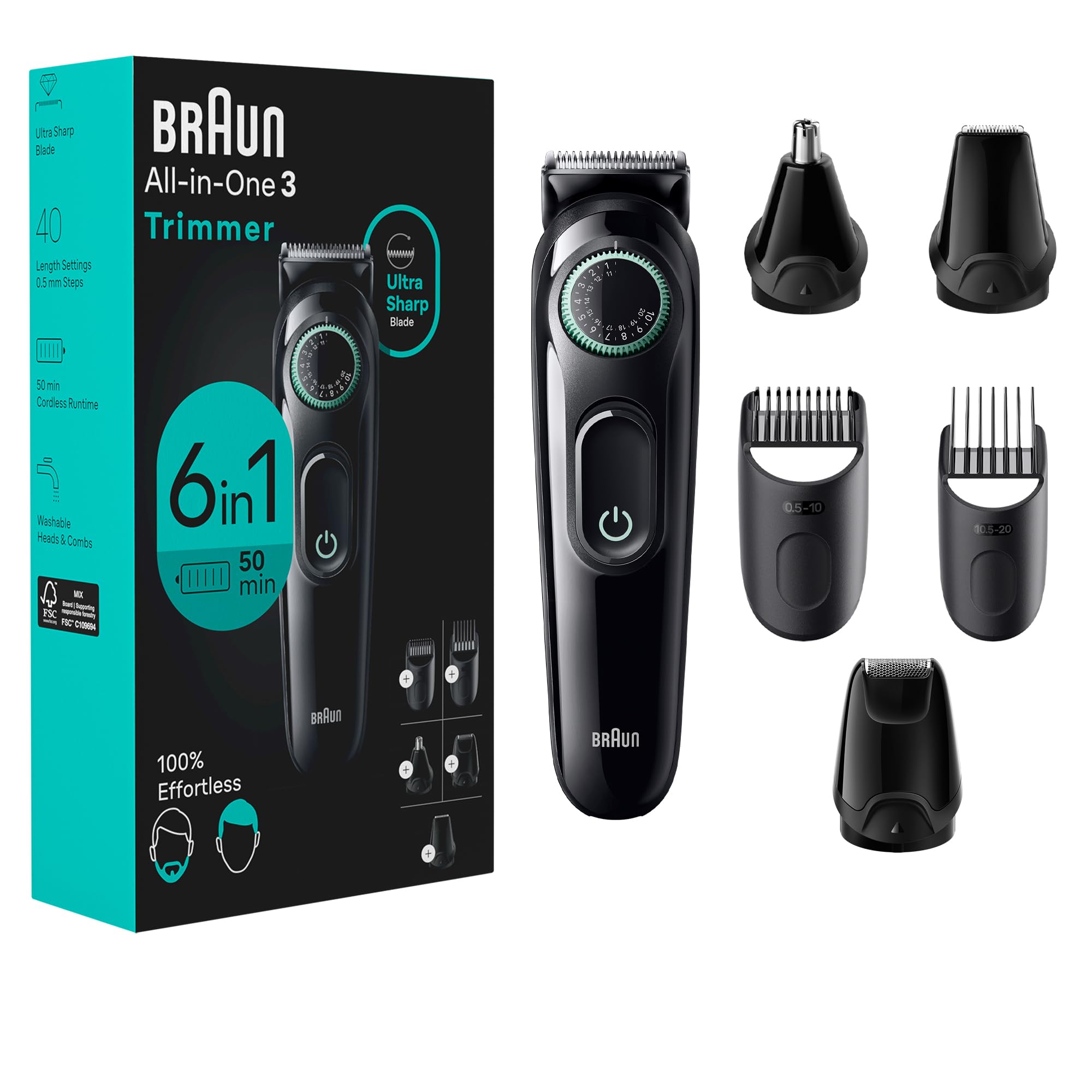 Photo 1 of Braun All-in-One Style Kit Series 3 3460, 6-in-1 Trimmer for Men with Beard Trimmer, Ear & Nose Trimmer, Hair Clippers & More, Ultra-Sharp Blade, 40 Length Settings, Washable
