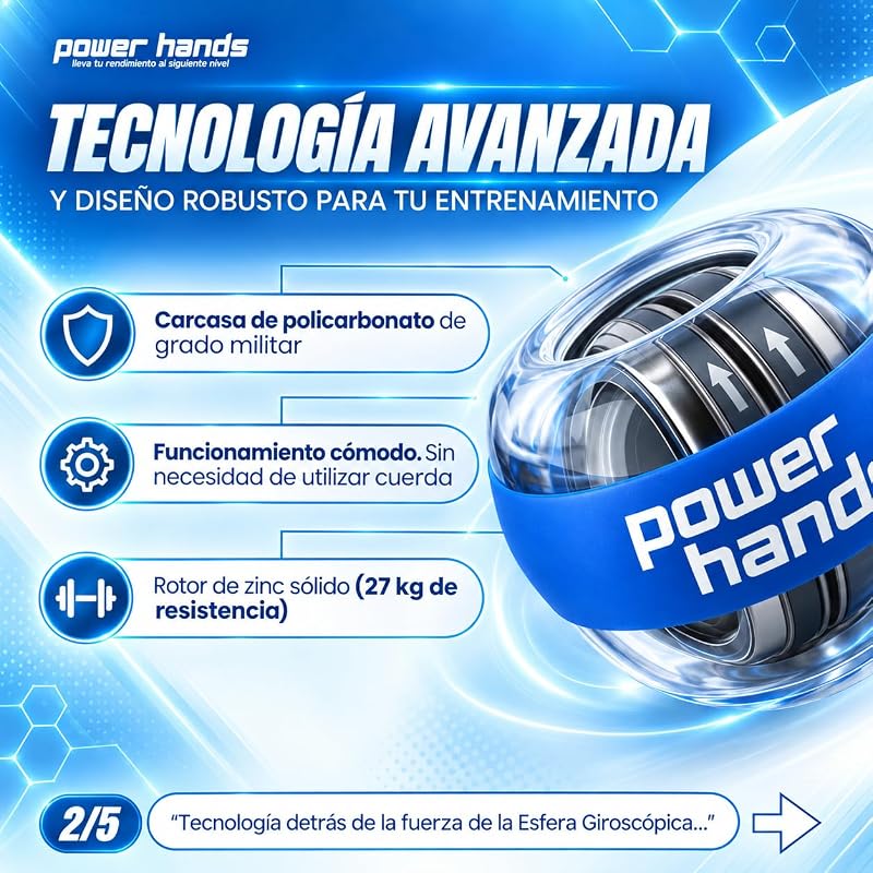 - Gyro Ball – Giroscopio de Mano para Fortalecimiento y Ejercicios de Muñeca y Antebrazo – Pelota de Refuerzo y Entrenamiento Deportivo - Hand Grip