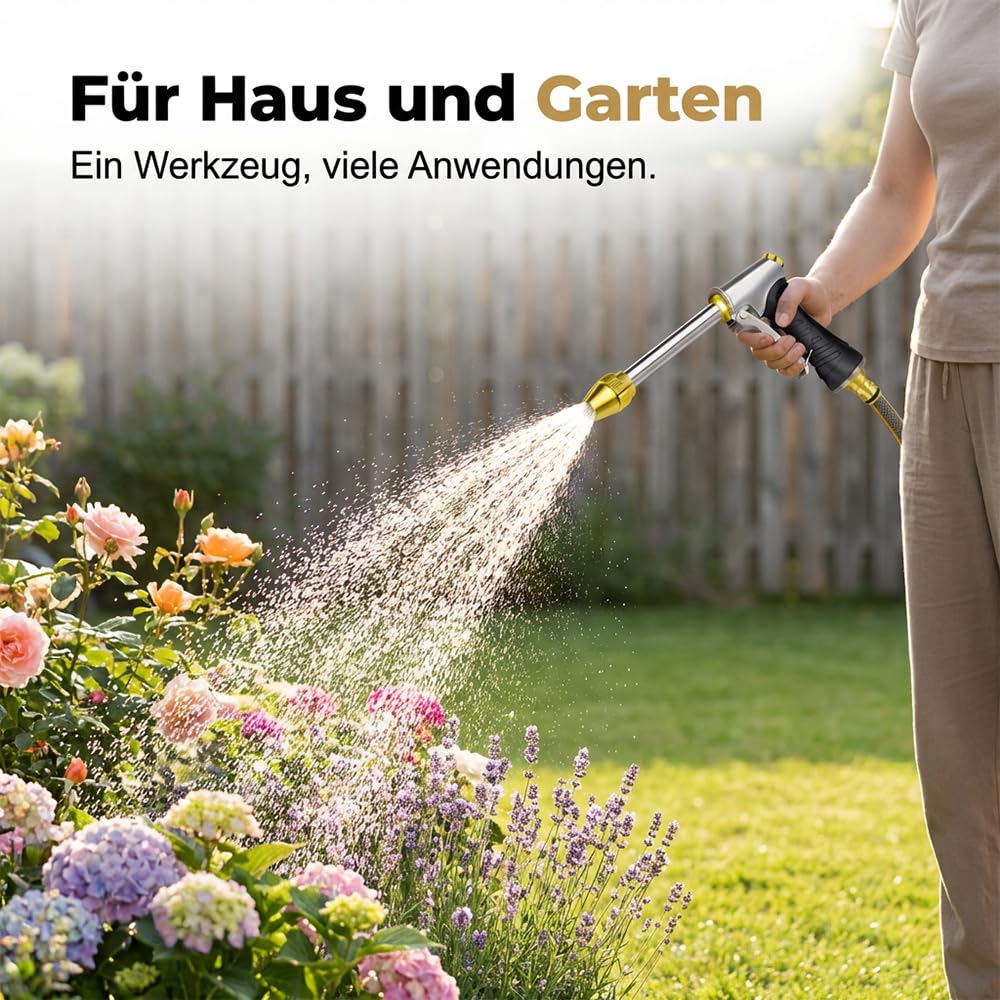Hochdruckpistole, 2026 Neu Hochdruckdüse für Gartenschlauch mit Metall Verbindungen, Hochdruckpistole für Gartenschlauch, Turbo Hochdruckreiniger für AutowäSche GartenbewäSserung (A) 7