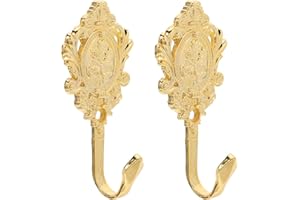 ULTECHNOVO 2 Pcs Vintage Drapery Curtain Holdbacks Tieback Hooks - Vintage Bronze Rose Pattern Carved Wall Hooks with Screws 