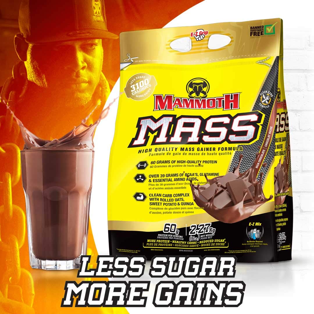 Mammoth Mass: Weight Gainer, High Calorie Protein Powder Workout Smoothie Shake, Low Sugar, Whey Isolate Concentrate, Casein Protein Blend, Weight Training, High Protein (Chocolate, 5lb)