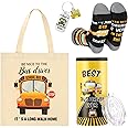 FoldTier 4 Pcs School Bus Driver Gifts Appreciation Gifts for Women Men 12 oz Stainless Steel Bus Driver Tumbler and Lids Funny Canvas Bag Keychain Socks(Black Gray,Normal Tumbler)