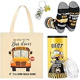 FoldTier 4 Pcs School Bus Driver Gifts Appreciation Gifts for Women Men 12 oz Stainless Steel Bus Driver Tumbler and Lids Funny Canvas Bag Keychain Socks(Black Gray,Normal Tumbler)