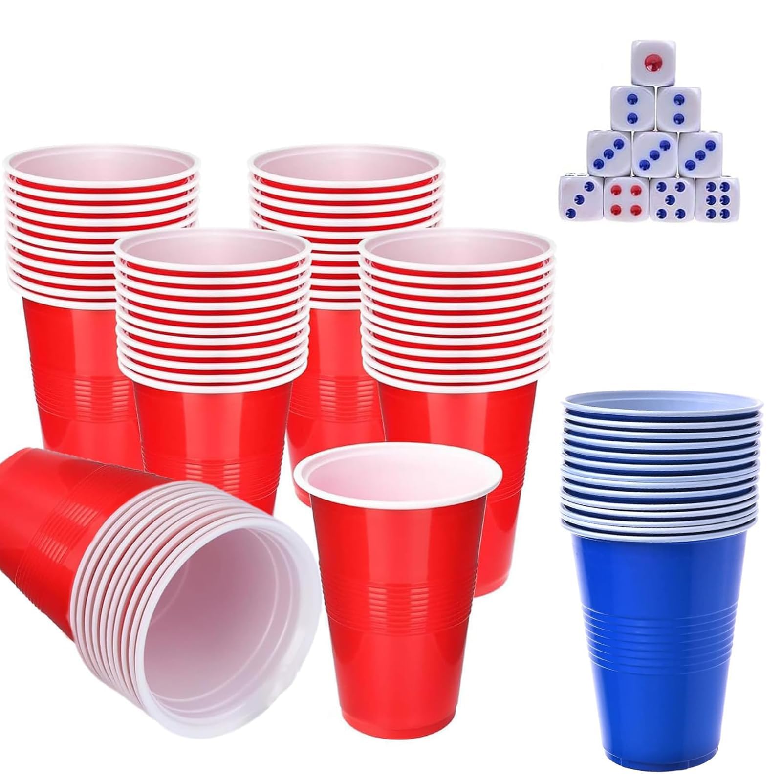 JNGTKL 40 Piece Red Cups, Pong Game Set, Pong Cups, 30 Red Blue Plastic Cups Reusable Plastics Party Cup With10 Dice, Used Suitable For Party Games, Family Gatherings