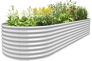FRIZIONE Raised Bed Planter, 10FT(L)×3FT(W)×2FT(H), Galvanized Metal, Bottomless, Outdoor, White