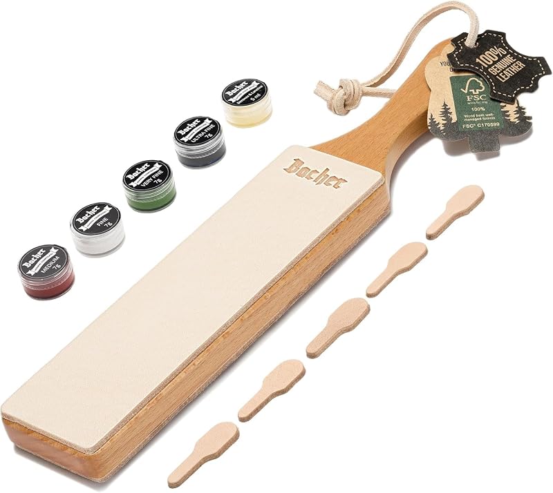 Bacher Leather Strop with Polishing Paste Premium Leather Stropping Kit