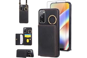Compatible with S20 FE 5G/S20 Fan Edition Wallet Case and Screen Protector Crossbody Shoulder Strap Ring Buckle Stand Card Ho
