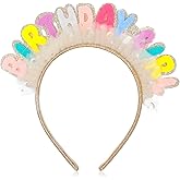 Quilax Birthday Girl Headband, Princess Birthdays Crown for Women Girls, Pink Happy Birthday Headband Tiara Hair Accessories