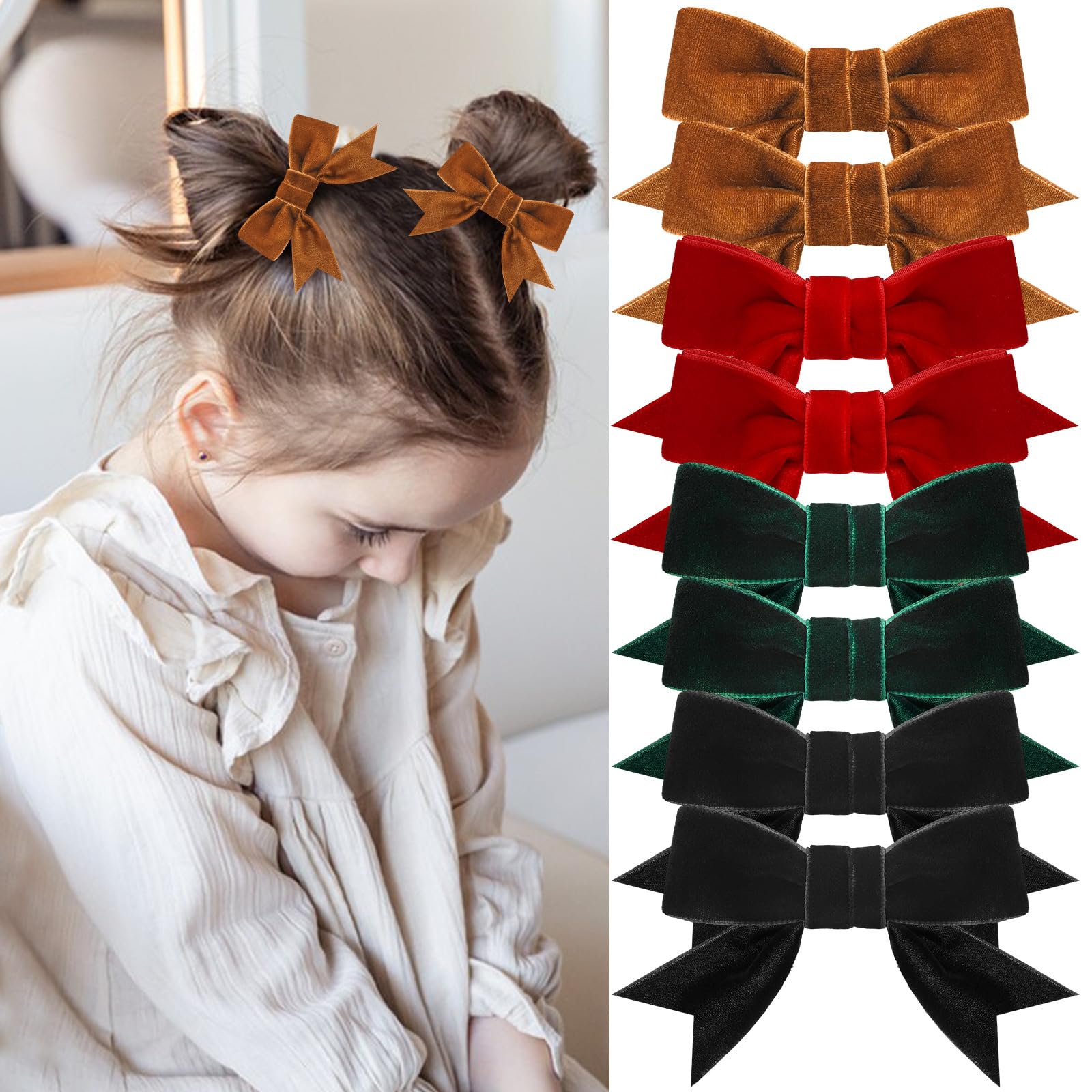 Photo 1 of ****One pair BLACK**** 8 Pcs Velvet Hair Bows for Girls, Christmas Hair Bows Cute Bow Hair Clips Bowknot Hair Accessories Bow Alligator Clips Stocking Stuffers for Girls Kids Christmas New Year Xmas Present
