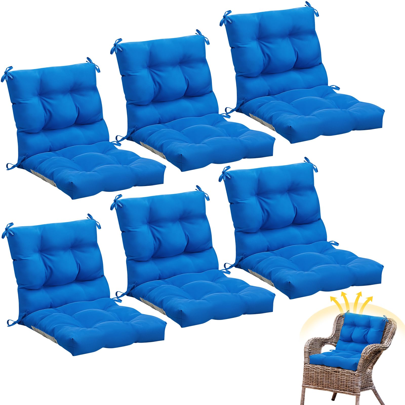Photo 1 of (Incomplete)(missng one)  6 Pcs Outdoor Indoor High Back Chair Cushions Patio Furniture Tufted Pillow with Ties All Weather Replacement