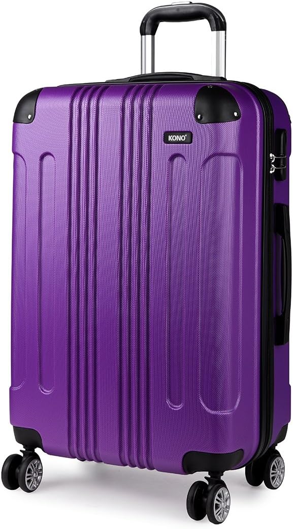 Kono Carry on Cabin Suitcase 55x35x20cm Lightweight Hard Shell ABS Hand Luggage with 4 Spinner Wheels (Purple)