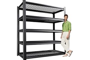 XCXVVB Garage Shelving,Heavy Duty Garage Storage Shelves,Metal Shelving Unit,5 Tier Adjustable Steel Utility Shelf,Use for Basement,Warehouse, Pantry Closet,Black (81.1" H*19.67" D*45.67" W)