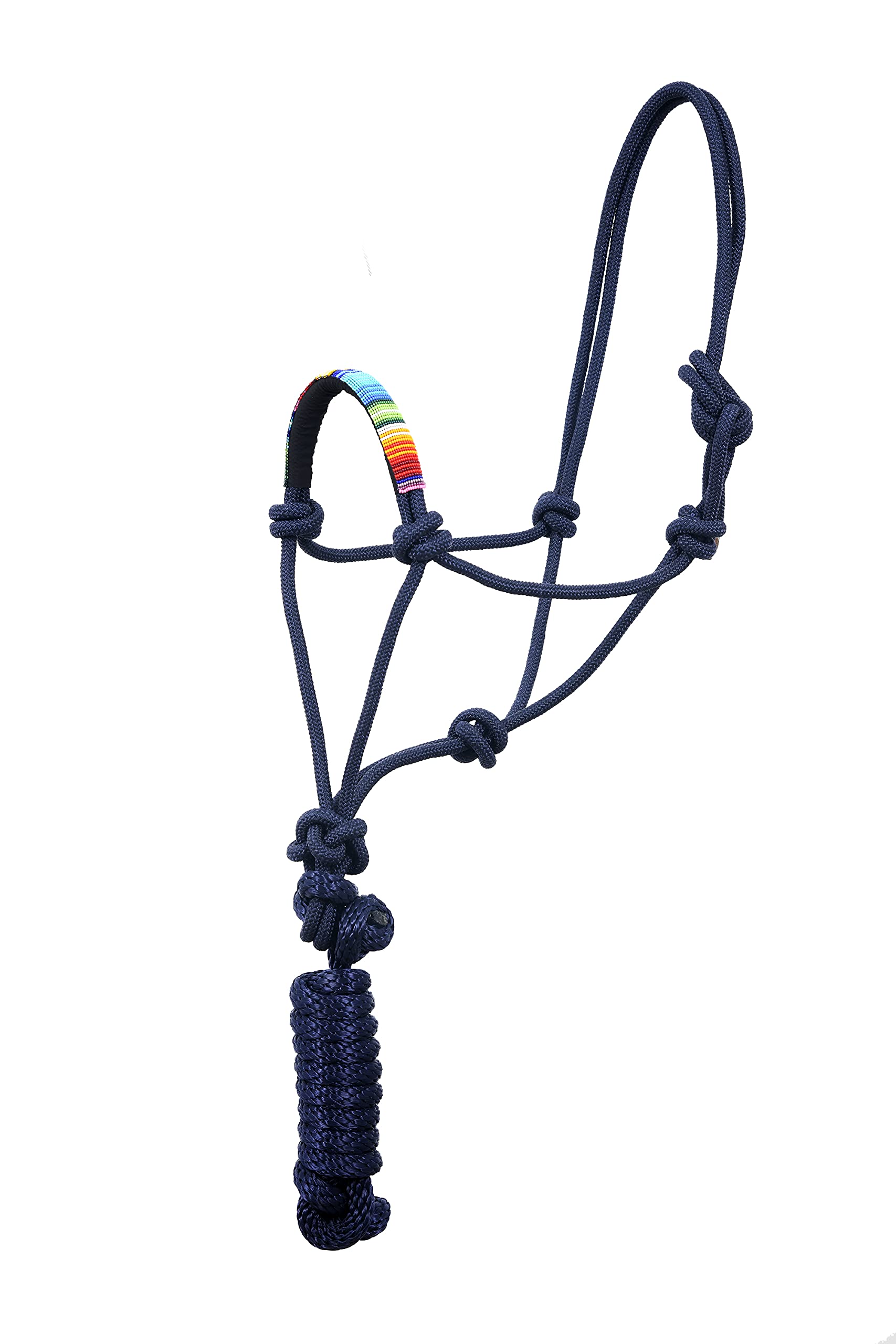 SIE Nylon Horse Braided Rope halter headcollar and Lead with beaded noseband (Black (Rainbow beads))