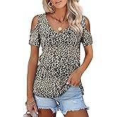 Amoretu Womens Short Sleeve Cold Shoulder Basic Tee Tops Shirts