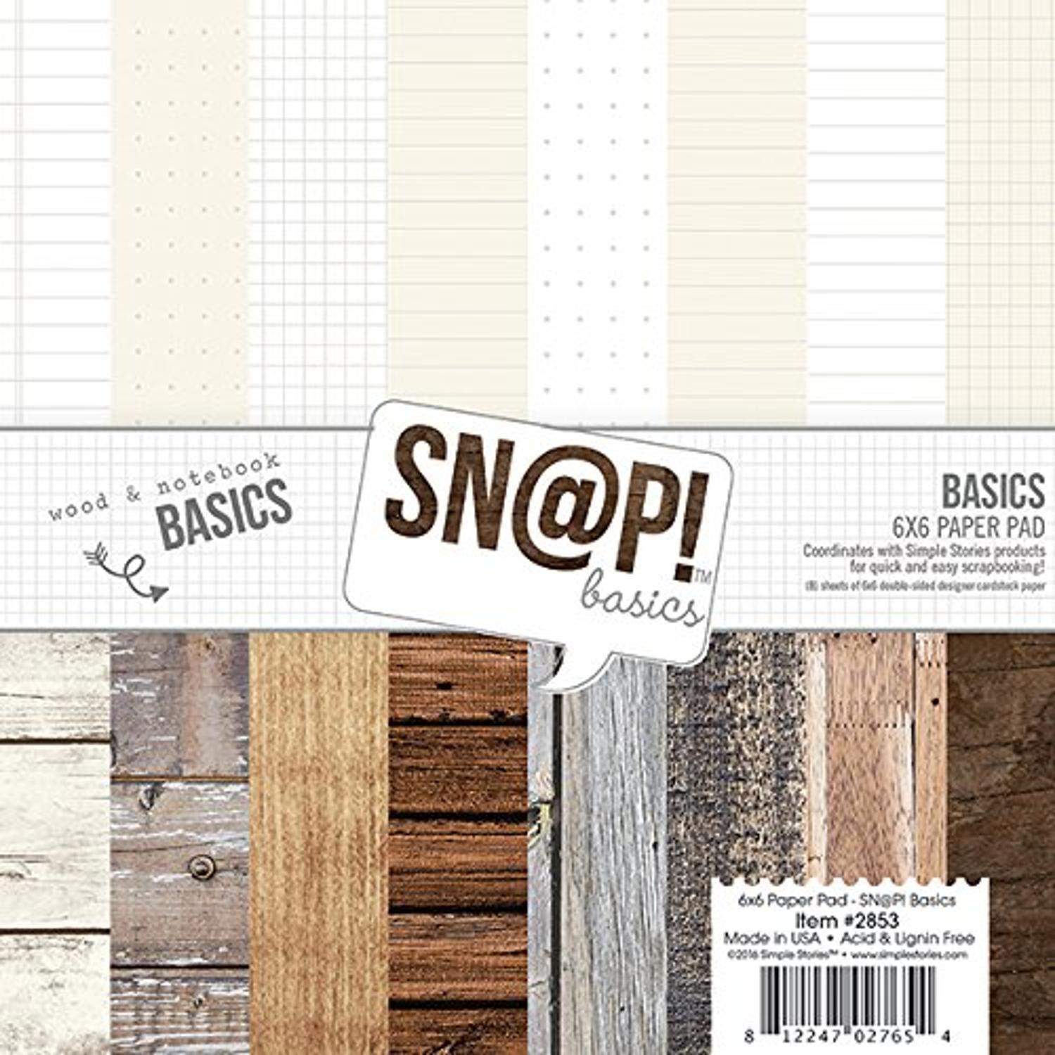 Simple Stories Simple Stories Double-Sided Paper Pad 6-inch x 6-inch 2-Snap Color Vibe Basics Wood and Notebook
