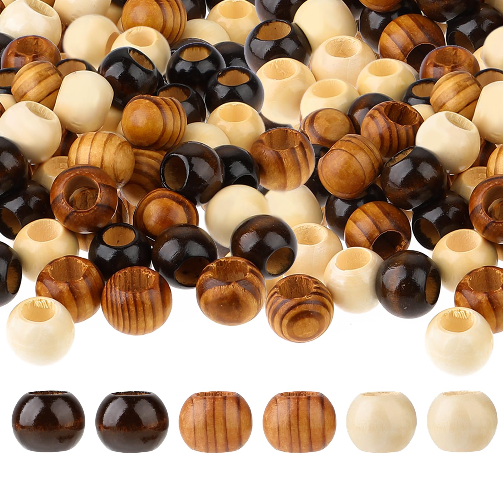 60PCS 20mm Large Hole Barrel Wood Spacer Beads - 4 Color Round Loose Spacer Wood Beads with 10mm Hole for Macrame Rosary Jewelry Craft Making