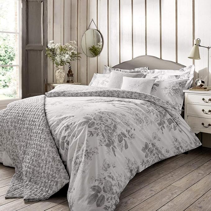 Cabbages & Roses London Designer Bedding DARCY ROSE Grey 1 x Single