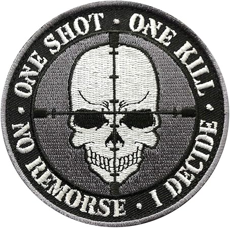 Amazon Com One Shot One Kill Skull No Remorse 3 5 Inch Hook Patch