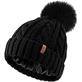 FURTALK Satin Lined Winter Hats for Women Men Knit Beanie Hat Warm Pom Pom Cap