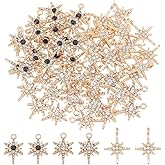 PH PandaHall 60pcs Star Charms North Star Cubic Zironia Pandent 3 Style Star Pendant 8 Pointed Star Charm Rhinestone Pendant for Making Bracelets Necklace Jewelry