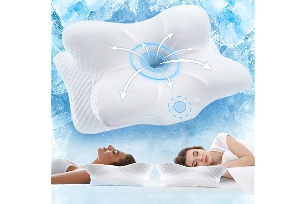 Vuteehy Cervical Pillow for Neck Pain Relief, Memory Foam Cooling Pillow Ergonomic Neck Support Pillows for Side, Back, Stoma