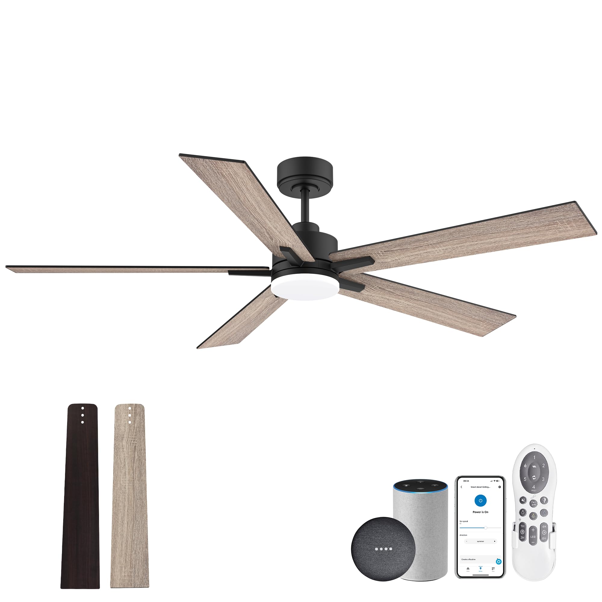 Photo 1 of 60 Inch Smart Ceiling Fan with Lights Remote,Control via Alexa Google Voice App WiFi,Quiet DC Motor,Dimmable,Outdoor Indoor Modern Ceiling Fans for Large Bedroom Patio Porch,Brown Black Walnut