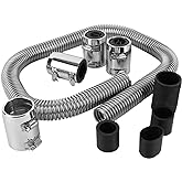 48" Flexible Radiator Hose Stainless Steel Engine Cooling Water Hose Kit Universal Water Hoses Adapter with Chrome Cap Clamp (Silver)