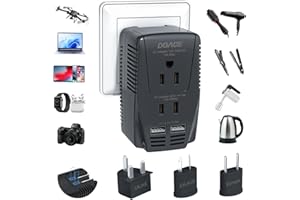 DOACE Upgraded 2000W 220V to 110V Converter for European Travel, Voltage Converter US to Europe for Hair Dryer Straightener Curling Iron, 2300W Adapter with EU/UK/AU/US Plugs for Laptop Camera Cell Phone