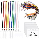 60 Pack Clear Name Tags Holder and Lanyards, Reusable Lanyard with Horizontal ID Badge Holder Bulk Lanyards with Clip for ID Badges(10 Colors)