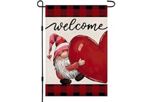 DECORHUA Welcome Gnome Love Heart Garden Flag Vertical Double Sided 12×18 Inch Valentines Day Anniversary Wedding Yard Outdoor Decoration DF007