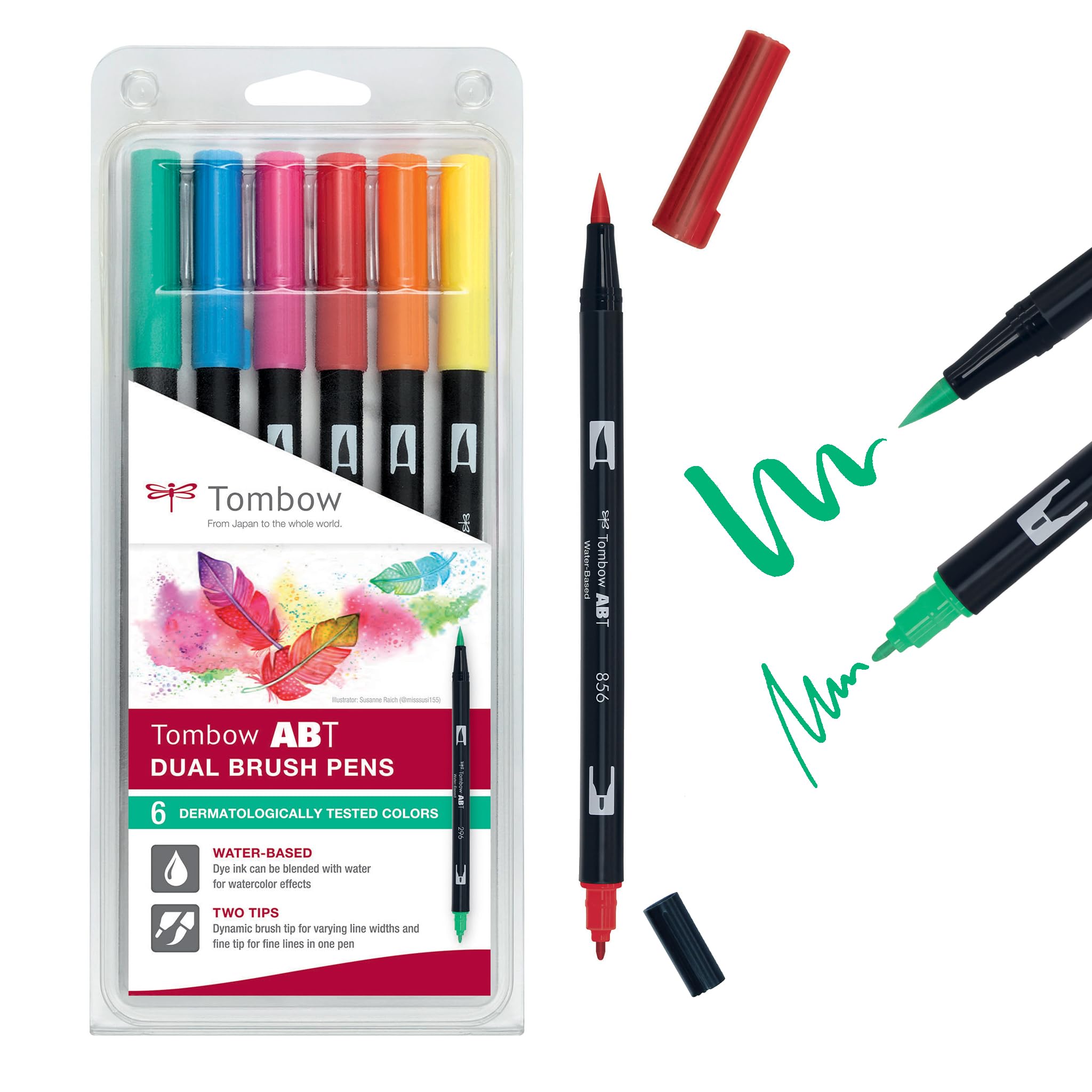 Tombow ABT-6P-3 Dual Brush Pen (Pack of 6), Multicolor