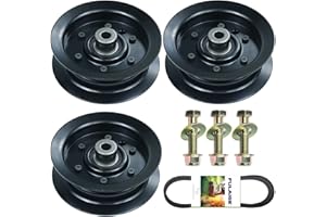 FULAIGE 3 Pack 106-2175 Idler Pulley with 119-8820 Belt Replaces Toro 132-9420 Flat Idler Pulley, Toro 106-2175, 132-9420 for Toro Timecutter MX5060, SS5060, SS5000, ZS5000 Riding Mowers
