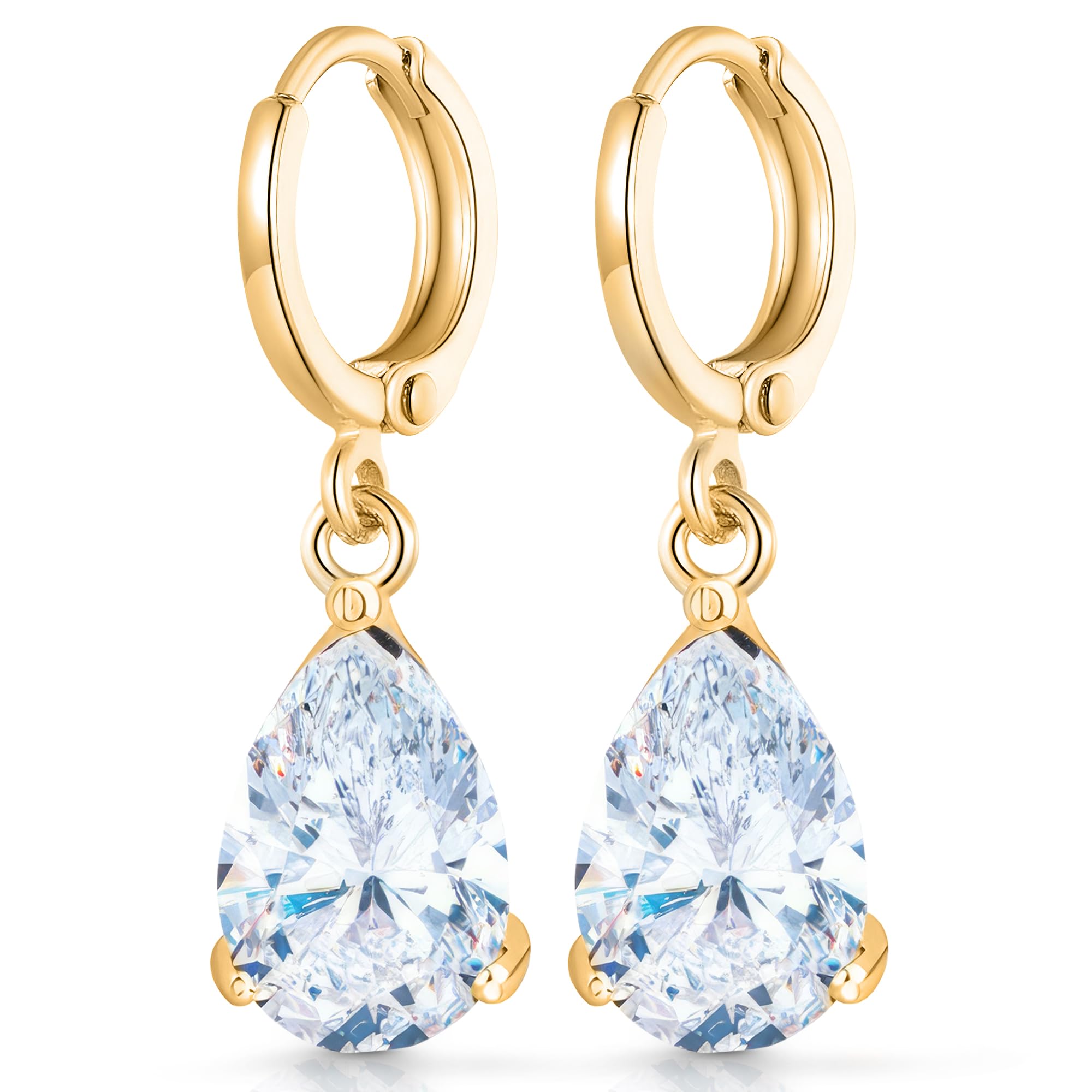 Crystalline Azuria Women 18ct Gold Plated Teardrops White Zirconia Crystals Wedding Dangle Earrings โ image 1