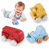 NUMBERFUN Food Grade Silicone Baby Car Toys,Teethers for Babies | BPA Free Push Cars,Non-toxic Montessori Baby toys 6-12 Months,Soft Vehicle Set for Newborns,Birthday Gifts For Boys &amp; Girls