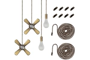 MNIXY Generic ELFCAB Ceiling Fan Pull Chain Set, Including 4Pcs Beaded Ball Fan Pull Chain Pendant, Extra 8Pcs Pull Loop Connectors, 2Pcs 36 inches Fan Pull Chain Extension. (Antique Brass), 12inch