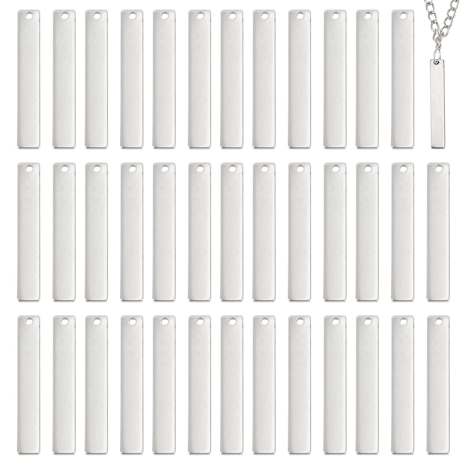 UNICRAFTALE 100Pcs Stainless Steel Rectangle Tag Charms, 32x5x1mm, Blank Tag Pendants for Jewelry Making