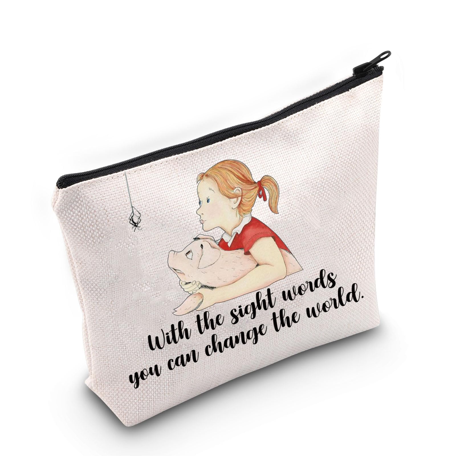 LEVLO Pig Wilbur & Fern Cartoon Cosmetic Bag Spider Charlotte Fans Gift With The Right Words You Can Change The World Makeup Zipper Pouch Bag For Movie Fans, With The Right, Cosmetic Bag