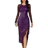 Aupuls Womens Sparkly Prom Dress with Sleeves Cocktail Dresses for Women Semi Formal