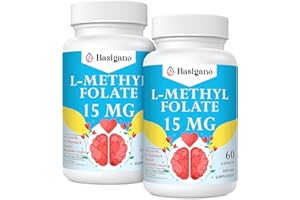 Basigano 15mg L Methylfolate (5-MTHF)- Active Folic Acid-Enriched with Vitamins B6 and B12-60 Vegetarian Capsules - Non-GMO, Gluten-Free