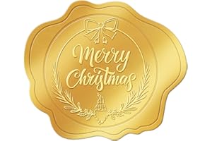SODKNOW 300 Pcs Gold Christmas Envelope Seal Stickers Embossed Foil, Merry Christmas Stickers for Envelope Sealing, Christmas Sticker for Cards Making Invitation Gift Packaging Crafts Xmas Party Favor Decor