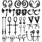 15 Pairs Punk Style Earrings Set for Women and Men, Stainless Steel Gothic Earrings Kit Fashion Cross with Cross, Axe, Wing, Skull Heads, Spider, and More (15)
