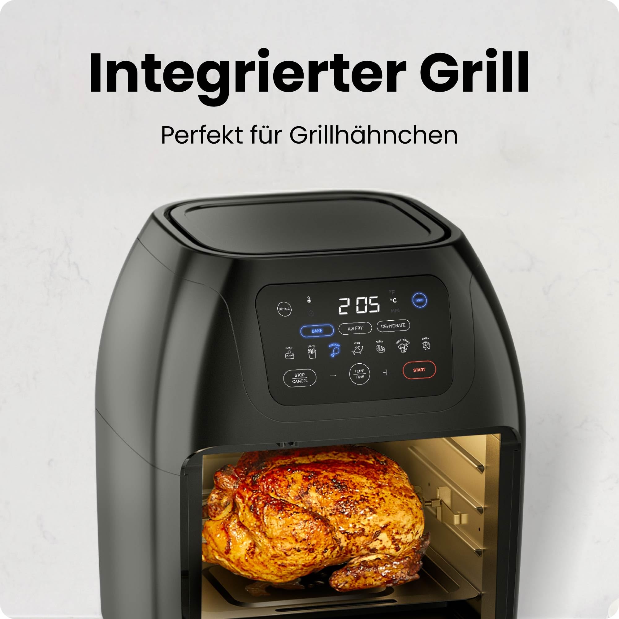 Chefman Multifunktionale Digitale Heißluftfritteuse + Rotisserie, Dörrautomat, Konvektion, 17 Touchscreen-Voreinstellungen, XL 10L Familiengröße, Automatische Abschaltung, Großes Sichtfenster, Schwarz 6