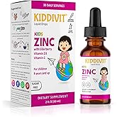 Kiddivit Zinc Kids Liquid Drops with Elderberry, Vitamin D3 & C – 30 Daily Servings, 2 FL OZ (60 mL) – Immune Support for Children – Sugar Free, Gluten Free, Vegetarian
