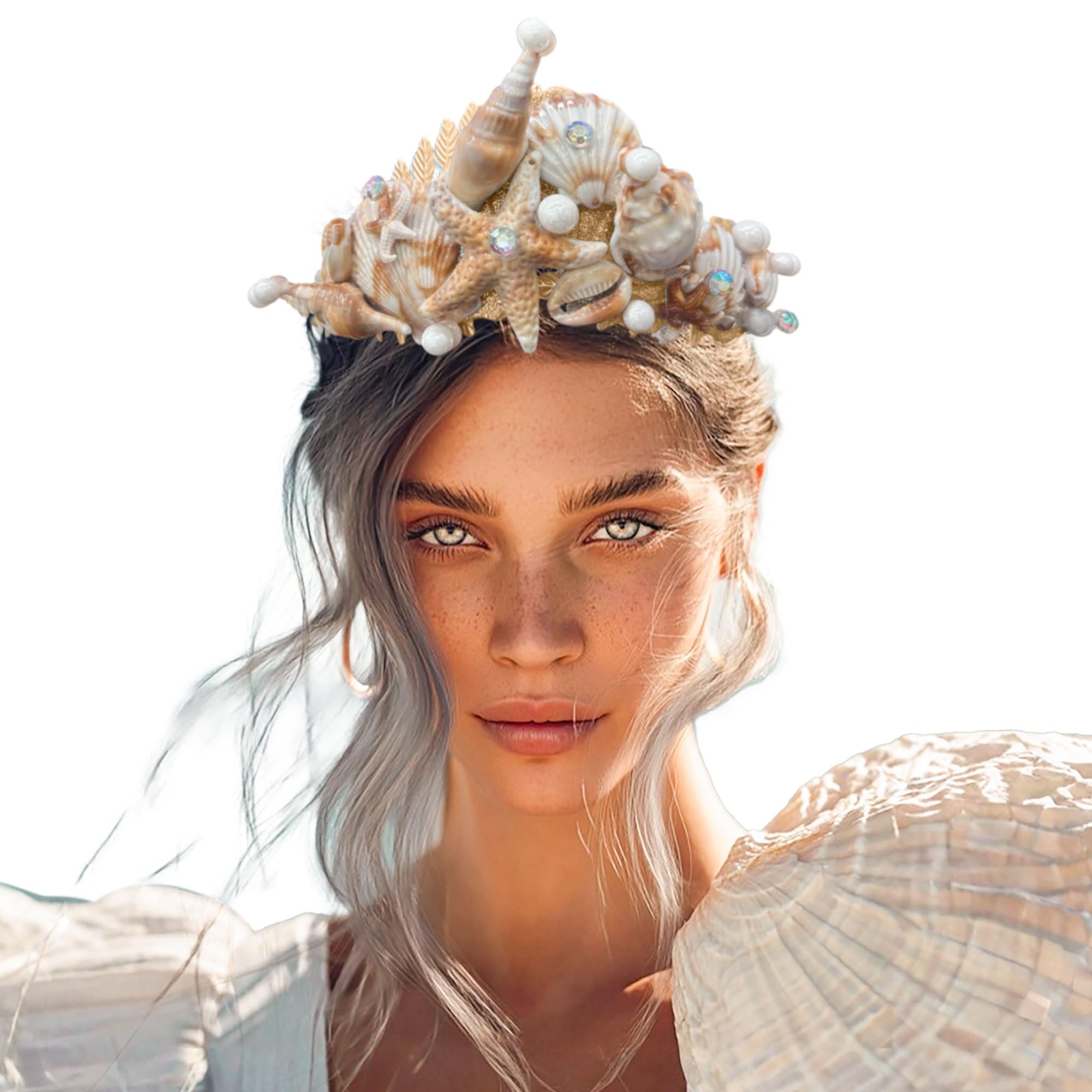 JeVenis Mermaid Crown Headband Seashell Crown Siren Costume Women Gold Halo Crown Headpiece for Mermaid Sirens Goddess Cosplay Renaissance