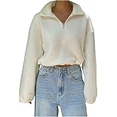 RoseSeek Women's Fleece Sweatshirt Half Zip Crop Tops Long Sleeve Drop Shoulder Pullover Tops