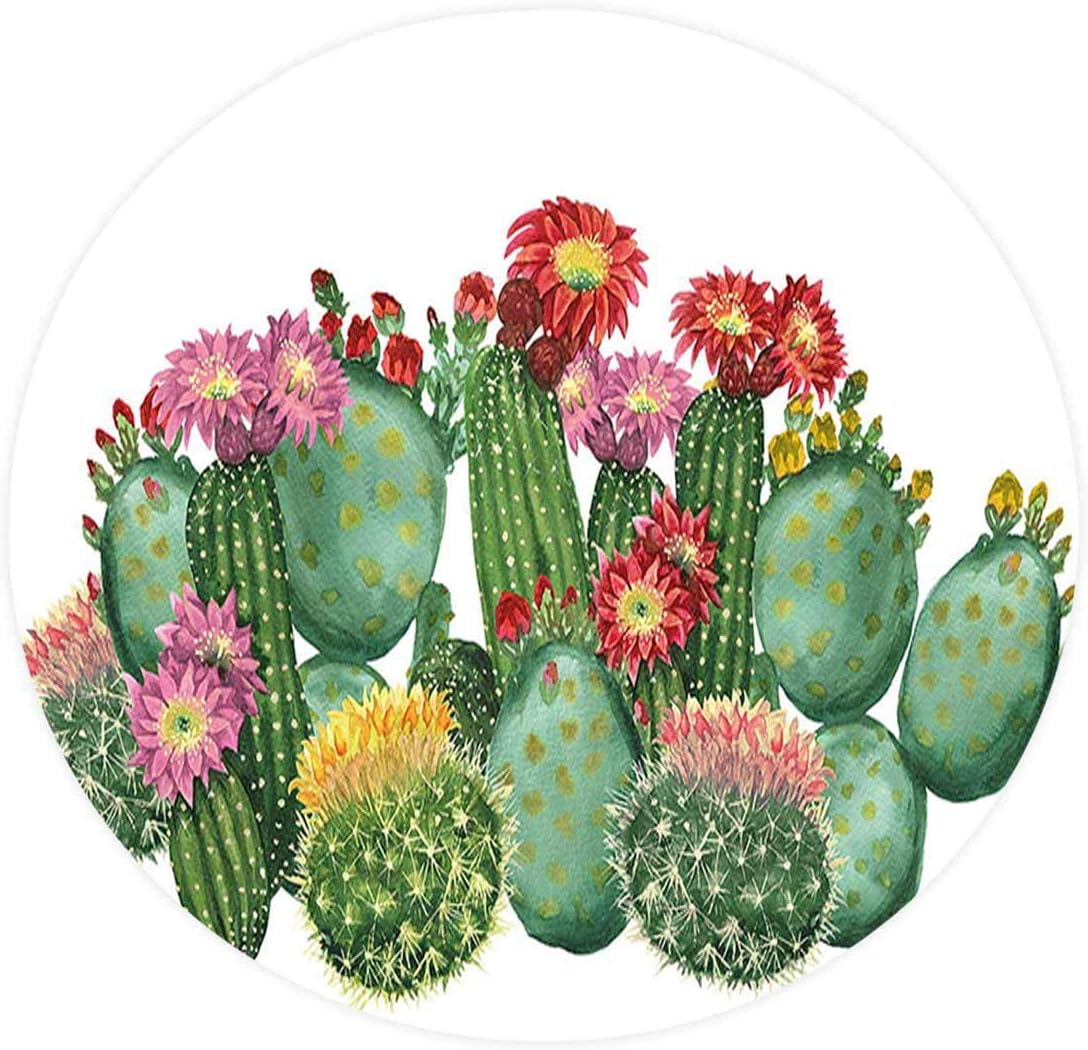 Kitchen Decor Elastic Edged Polyester Fitted Table Cover Cactus Saguaro Barrel Hedge Hog Prickly Pear Opuntia Tropical Botany Garden s,Fits up Diameter 55" Tables,Waterproof Stain-Resistant tablecloth