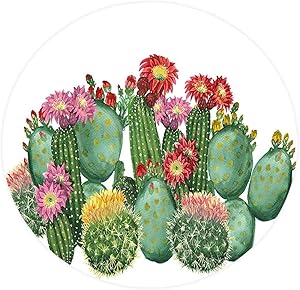 Kitchen Decor Elastic Edged Polyester Fitted Table Cover Cactus Saguaro Barrel Hedge Hog Prickly Pear Opuntia Tropical Botany Garden s,Fits up Diameter 55" Tables,Waterproof Stain-Resistant tablecloth