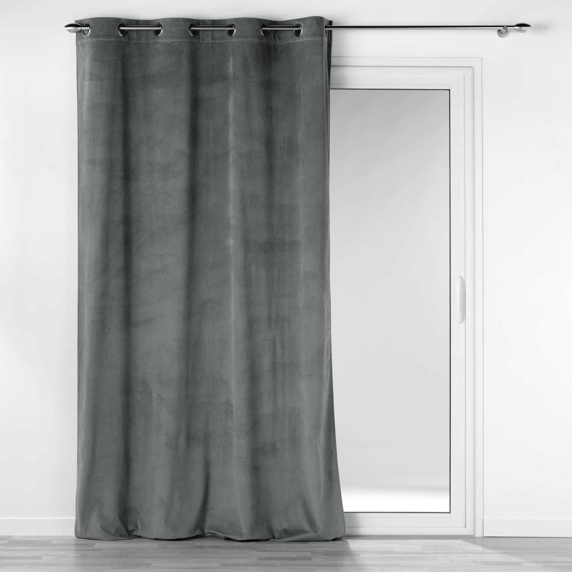 Douceur d'Intérieur, Eyelet Curtain 140 x 260 cm Charcoal Velvet Plain Casual