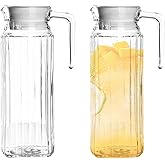 2 Pack Clear Plastic Pitcher with Lid,BPA-Free Water Pitcher Tea Pitcher,1.1L Water Jar with Ribbed Design,Fridge Pitcher with Vented Lid for Hot Water Ice Tea Coffee Milk Shatter-Proof