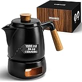MIAMIO - Tea Pot with Warmer (1000ml) - Premium Ceramic Teapot with Infuser for Loose Tea - Teapot Ceramic with Removable Str